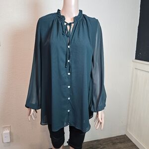 Show Me Your Mumu Green Tunic Blouse Tassel Tie Size Large